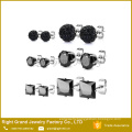 4mm 316L Stainless Steel Black Shamballa Earrings Cubic Zircon Ear Studs